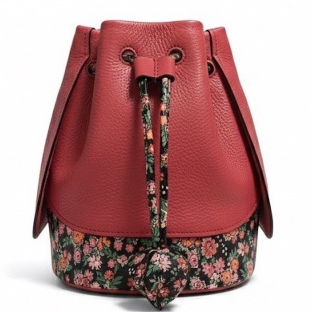Coach Limited Edition Floral Pebbled Leather Kelsey Bucket Bag Pink F57544 - Picture 2 of 7